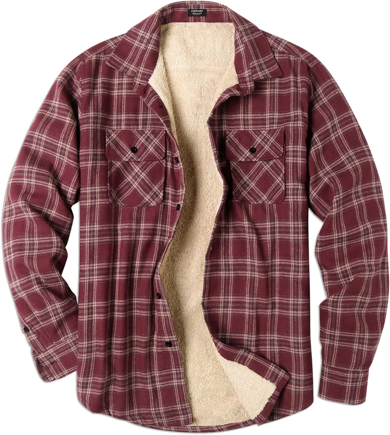 COOFANDY Men's Sherpa Lined Flannel Shirt Jacket for Comfort