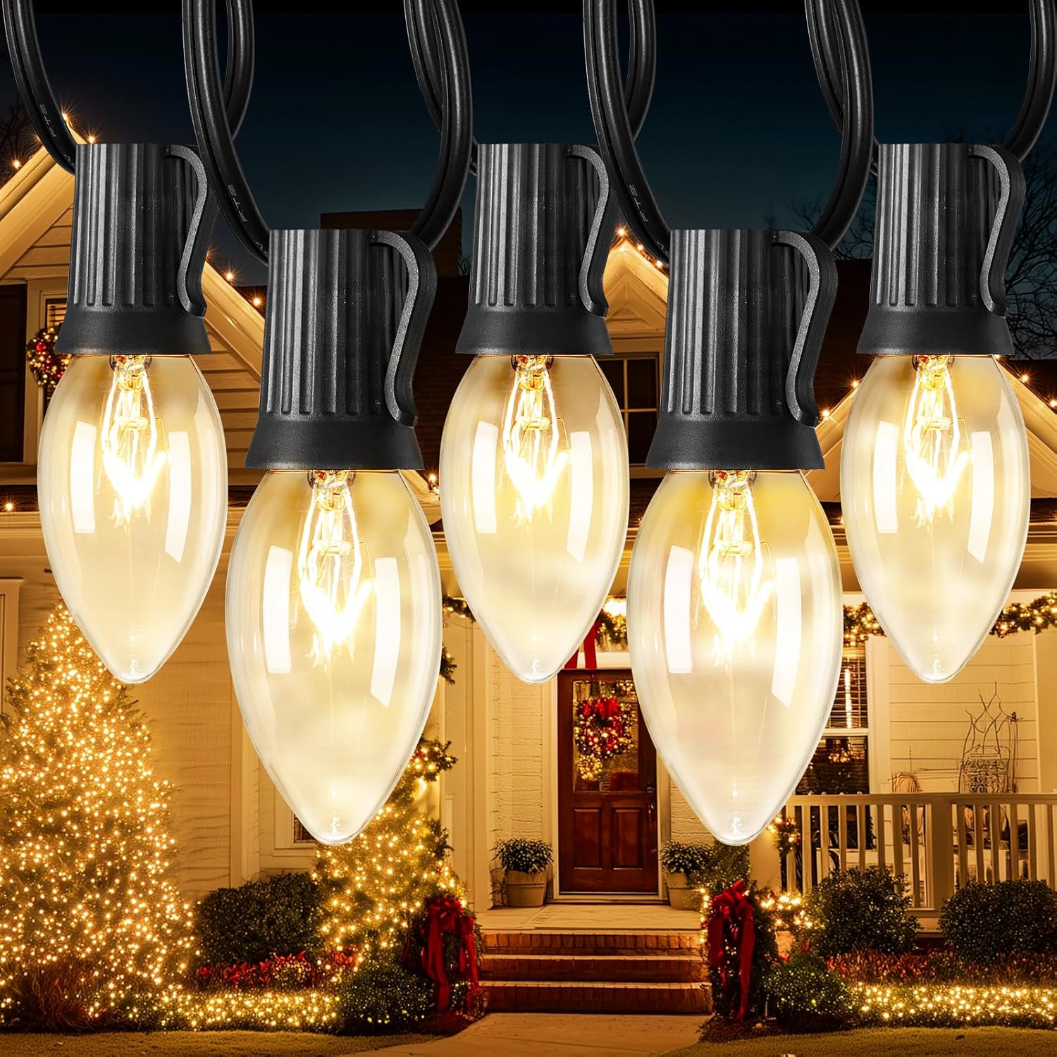C9 Christmas String Lights Outdoor 100ft for Holiday Decor