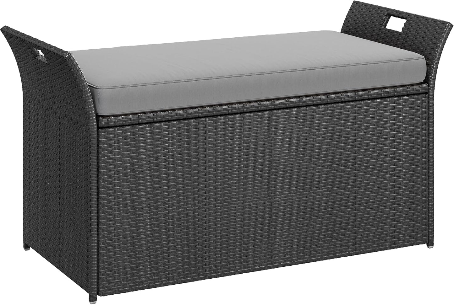 YITAHOME 90 Gallon Outdoor Wicker Storage Bench with Cushion