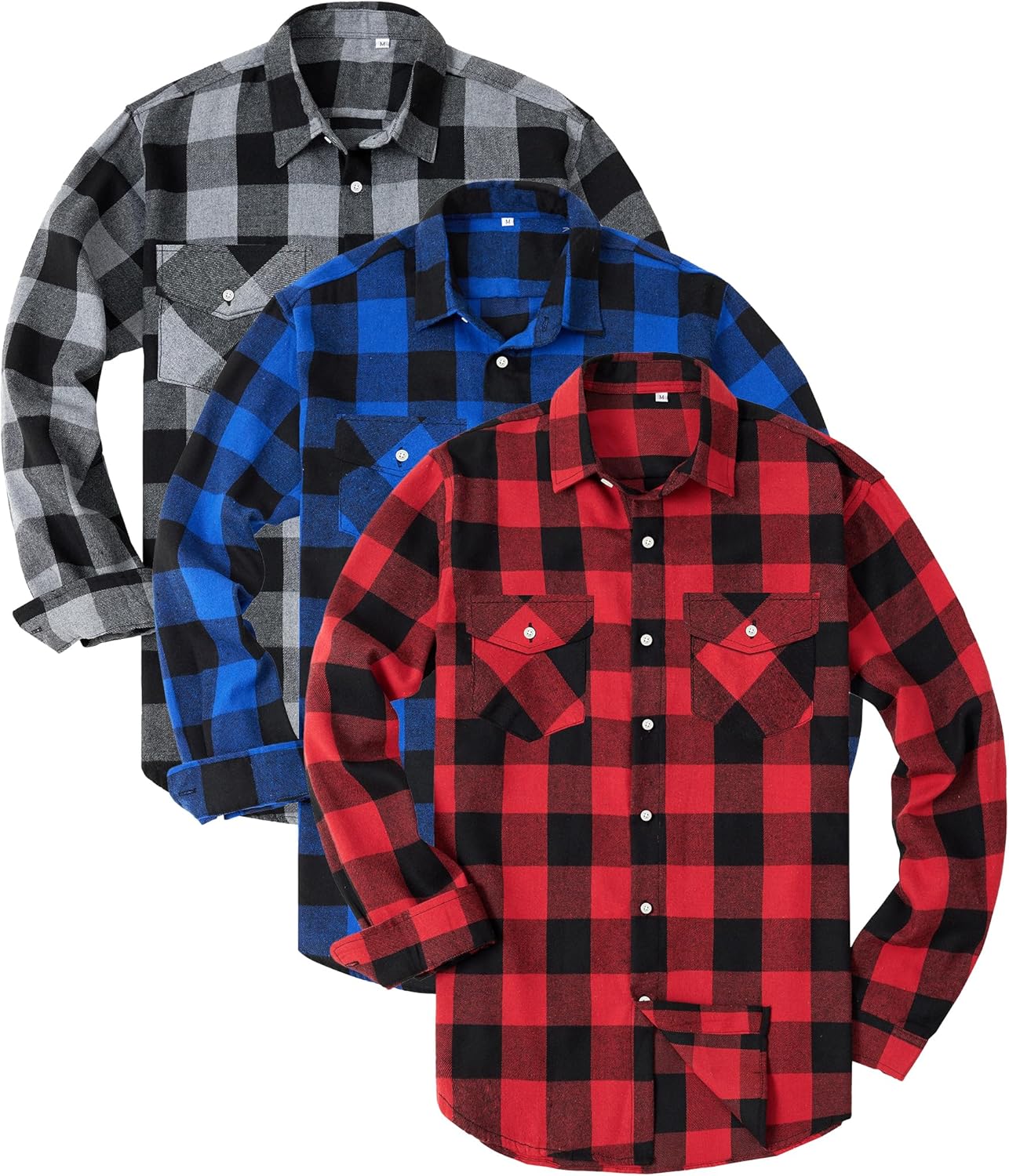 Mens Flannel Shirt Long Sleeve Casual Button Down Plaid Jacket