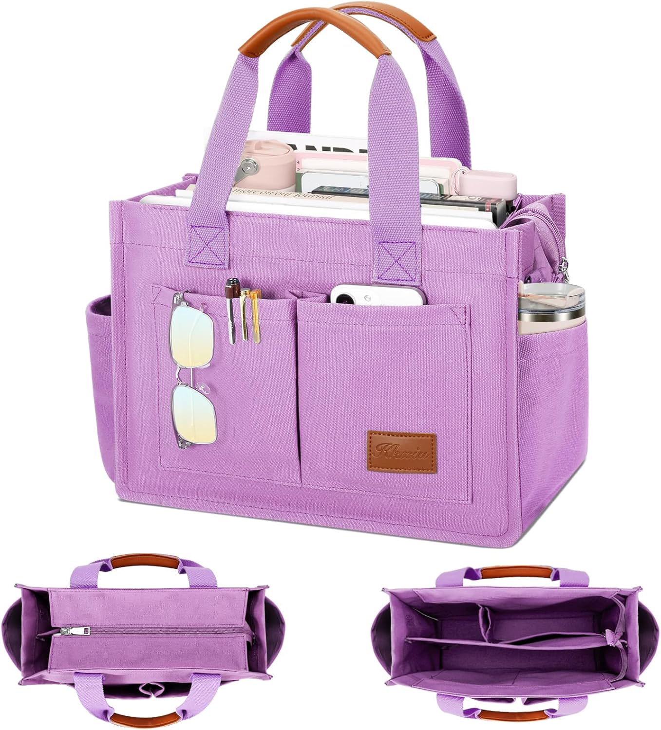 KKXIU Large Canvas Tote Bag for Women with Zipper and Pockets