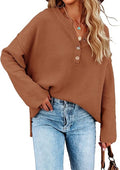 Oversized V Neck Sweater Pullover - Cozy Batwing Button Henley