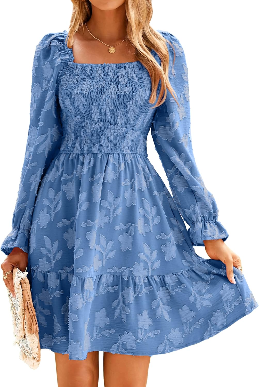BerryGo Women's Square Neck Fall Long Sleeve Mini Dress Review