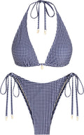 ZAFUL Women's Triangle Multiway Fishnet Tie Side Bandeau Bikini