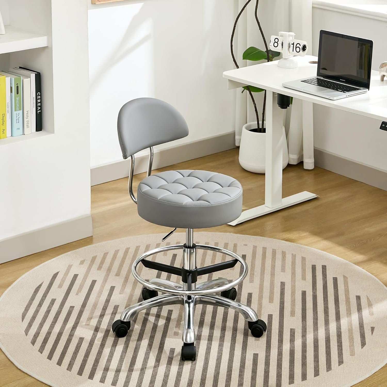 Drafting Stool with Back for Comfort and Versatility in Gray