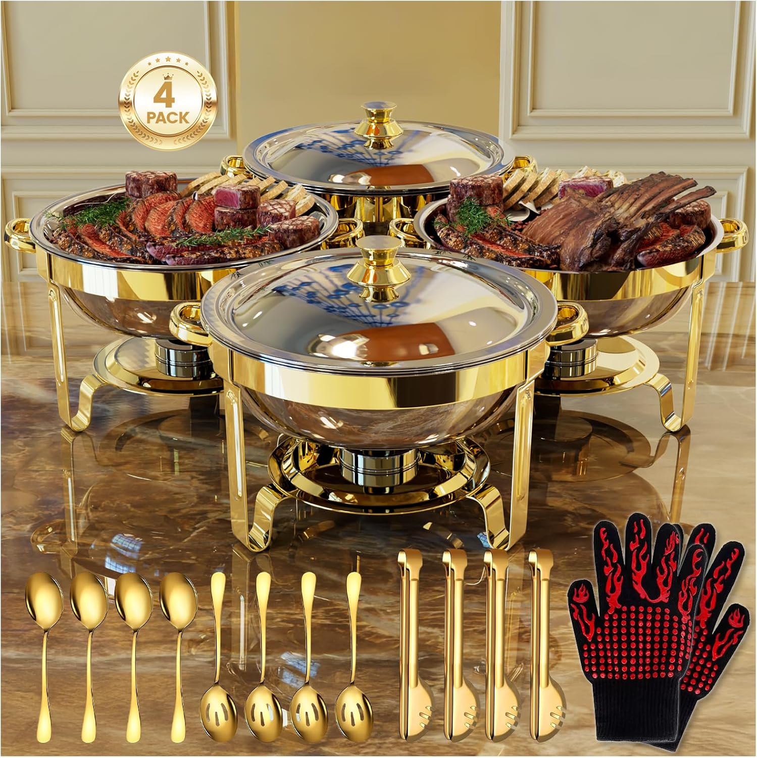 Round Chafing Dishes for Buffet Set with Accessories Included