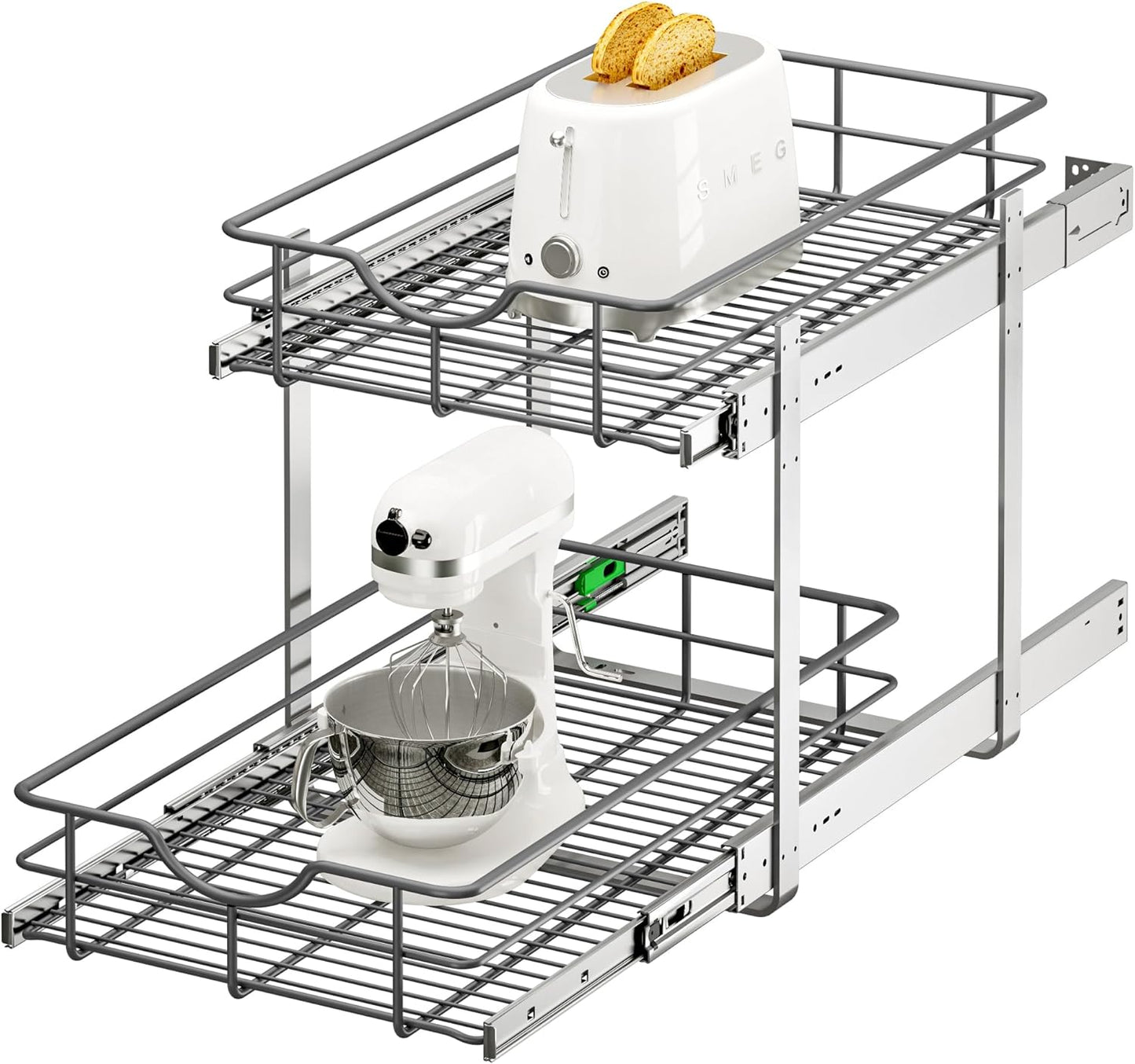 2-Tier Pull Out Cabinet Organizer for Kitchen and Bathroom Use