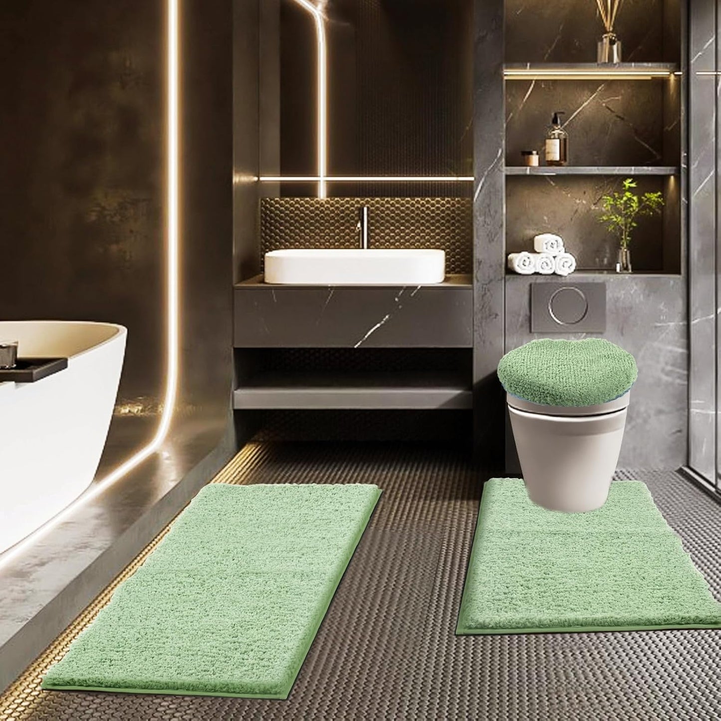 Bathroom Rugs Sets 3 Piece with Adjustable Toilet Seat Cover