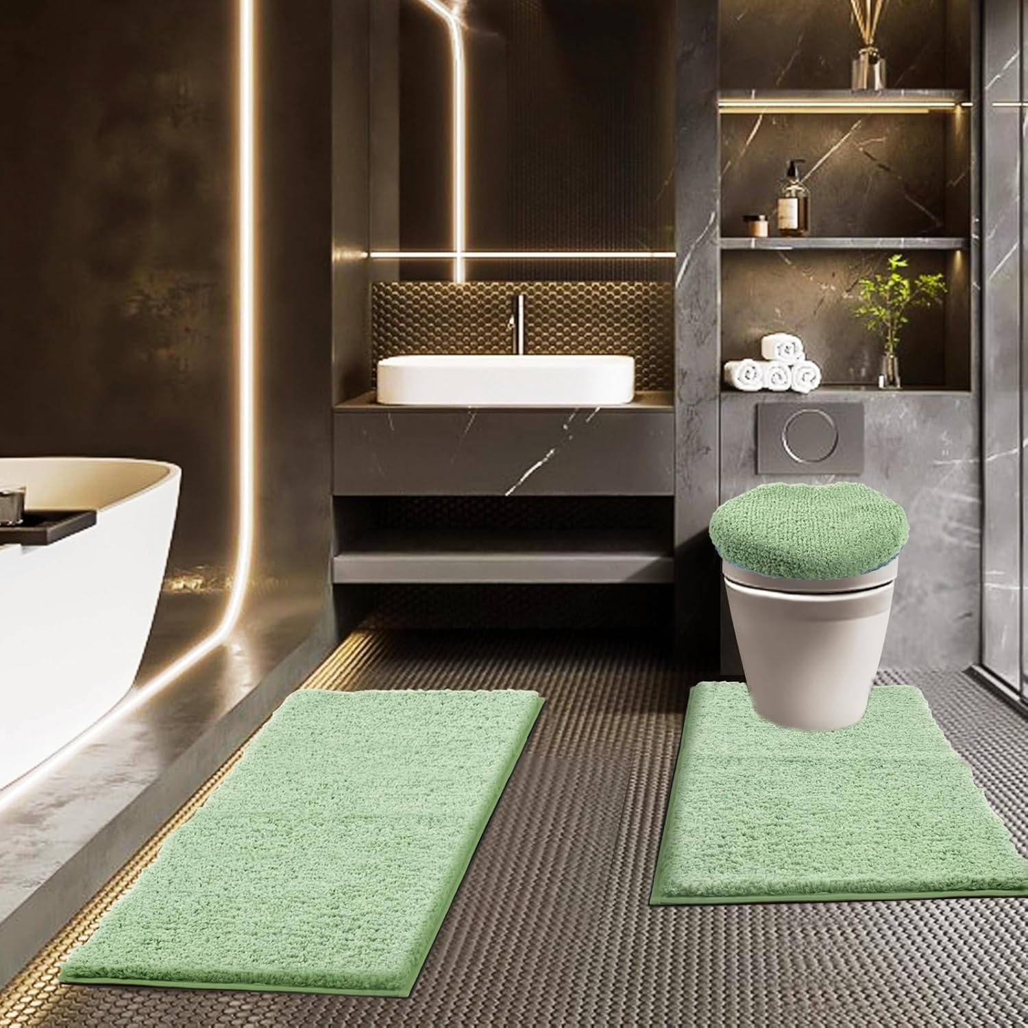 Bathroom Rugs Sets 3 Piece with Adjustable Toilet Seat Cover