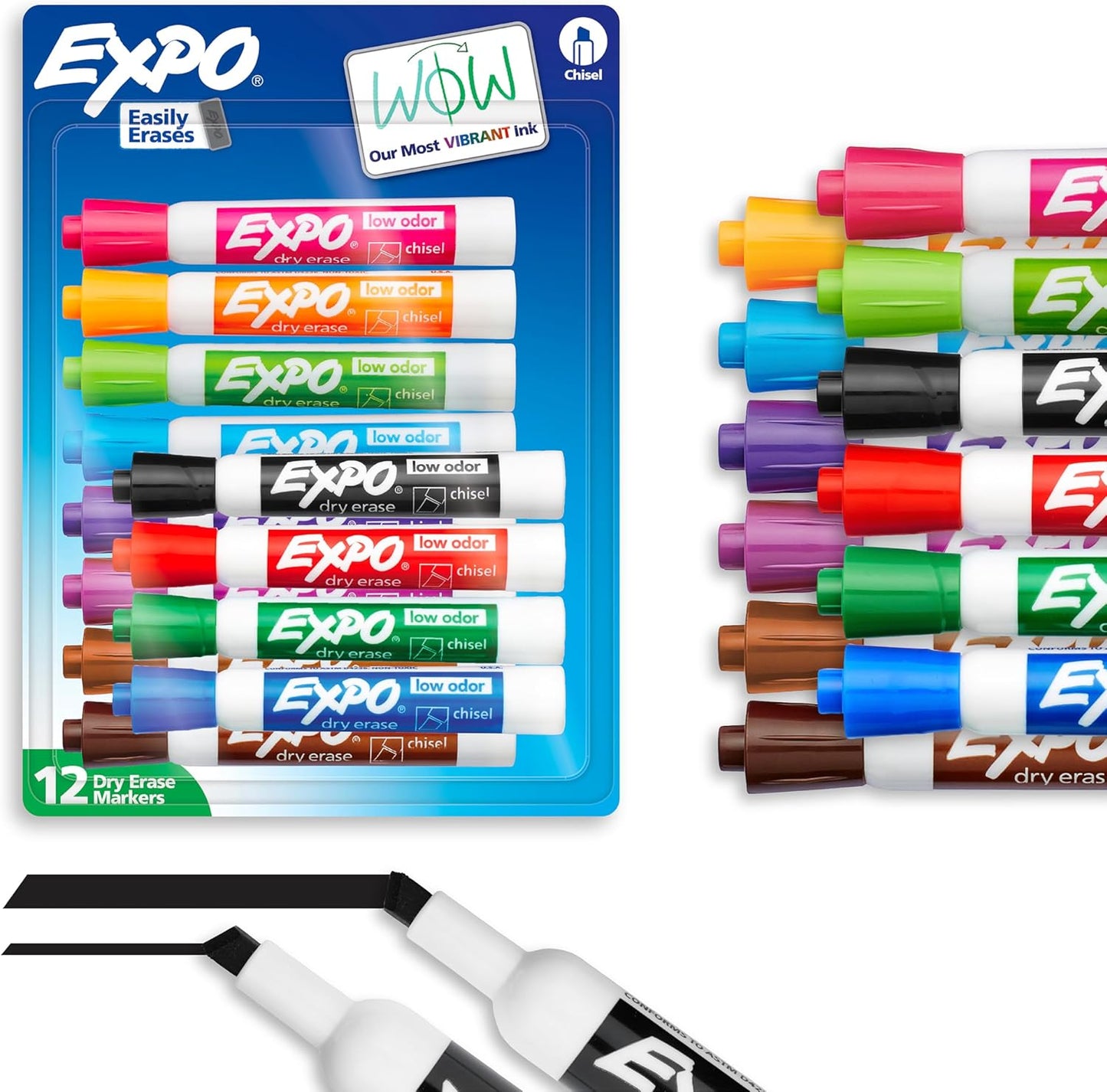 EXPO Chisel Tip Dry Erase Markers, Low Odor Ink, 12 Count