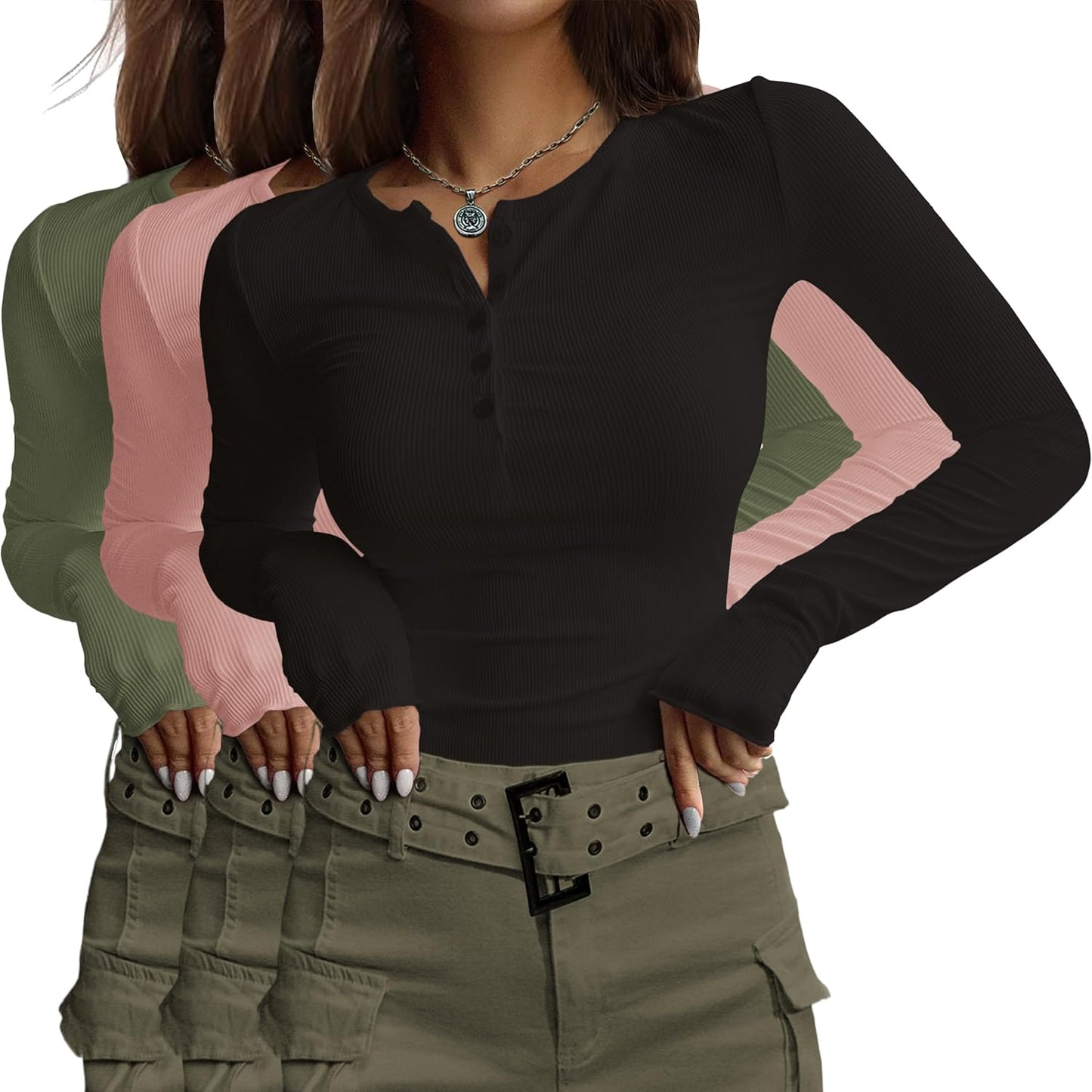 Ekouaer Women's Long Sleeve Henley Button Down Tops for Comfort