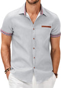 COOFANDY Men's Short Sleeve Plaid Collar Denim Shirt - Casual Workwear