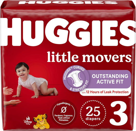 HUGGIES Little Movers Size 3 Diapers - 25 Pack for Active Babies