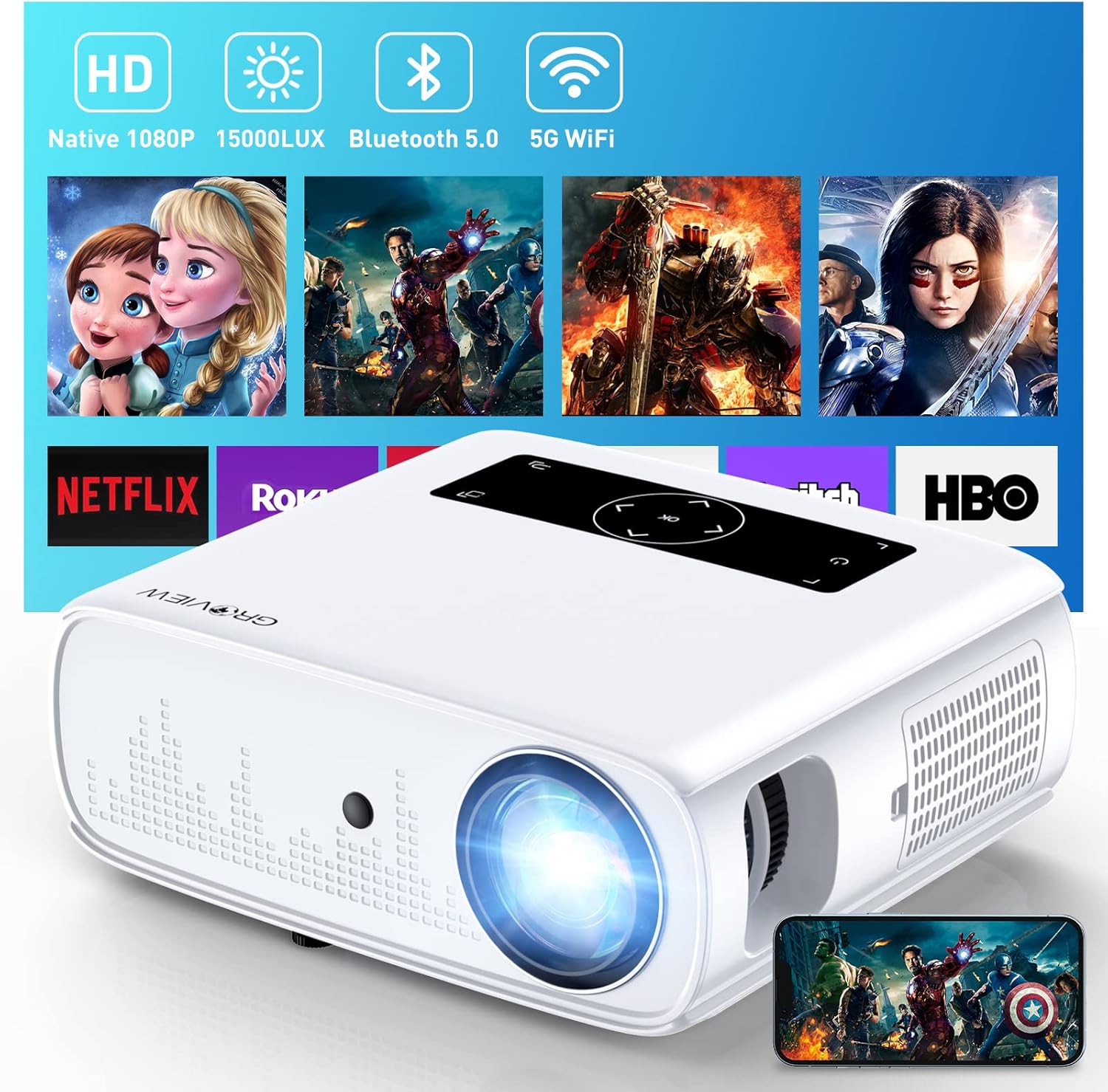 Ultimate 1080P WiFi Projector - 4K Support, 300'' Screen