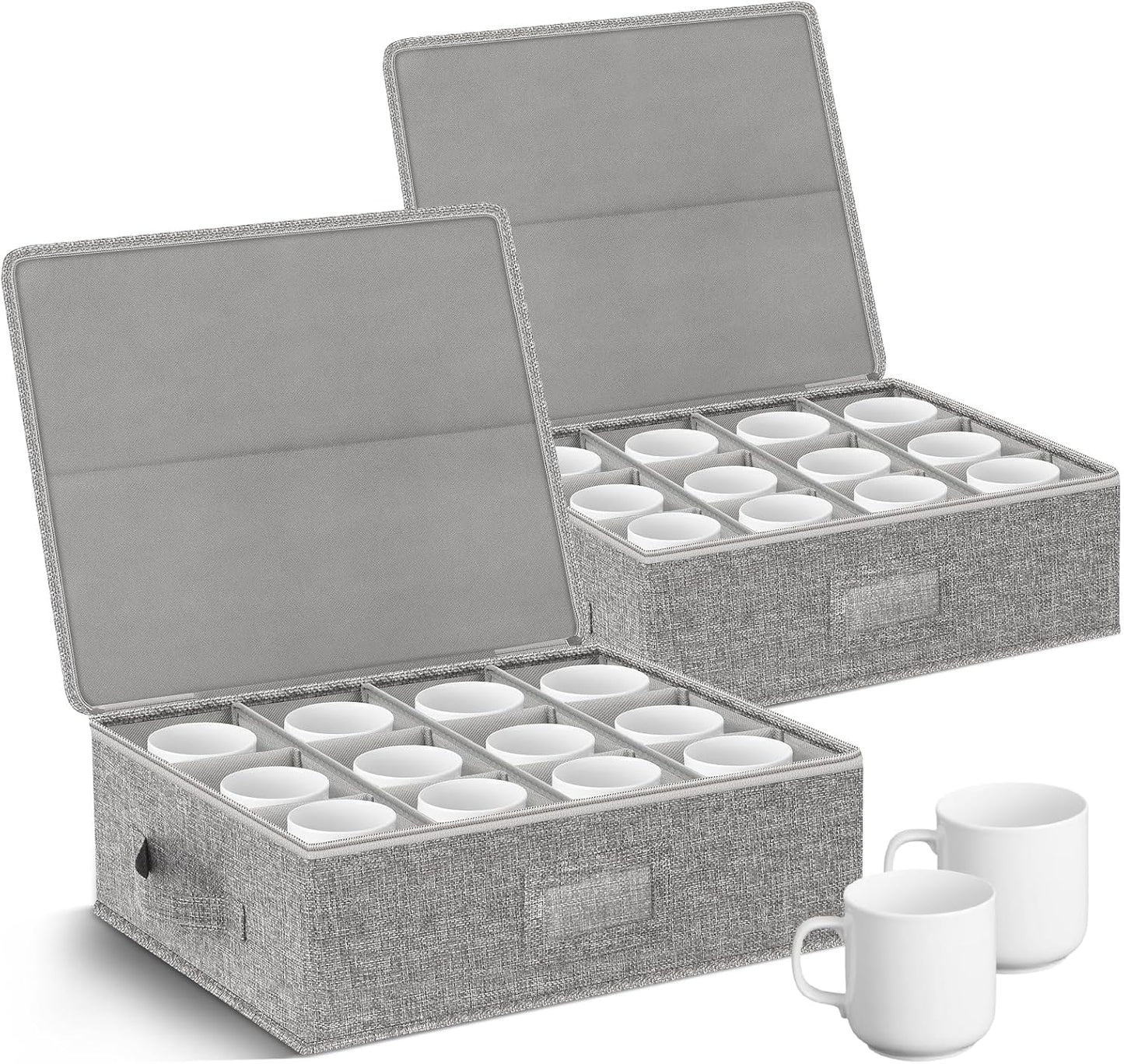 Coffee Mug Storage Box 2 Pack with Dividers for Safe Moving