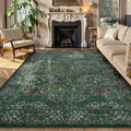 Lahome Floral Dark Green Area Rug 8x10 - Soft Washable Forest Design
