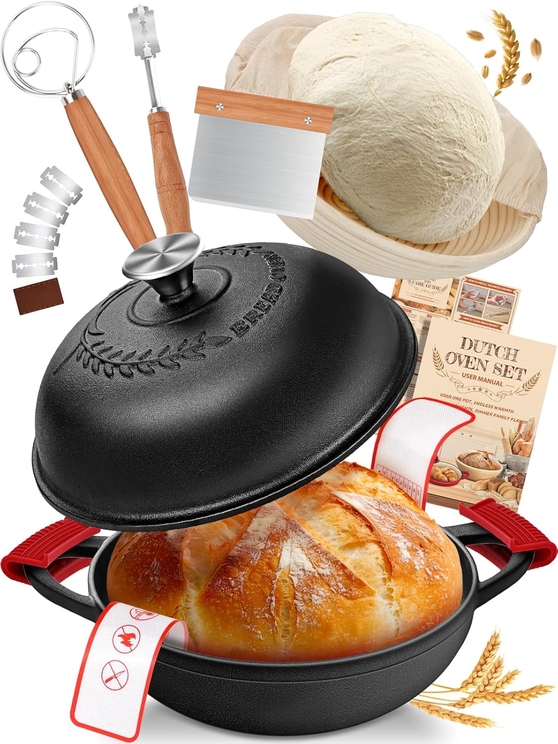 Dutch Oven Bread Baking Pot 6QT Cast Iron Design for Sourdough