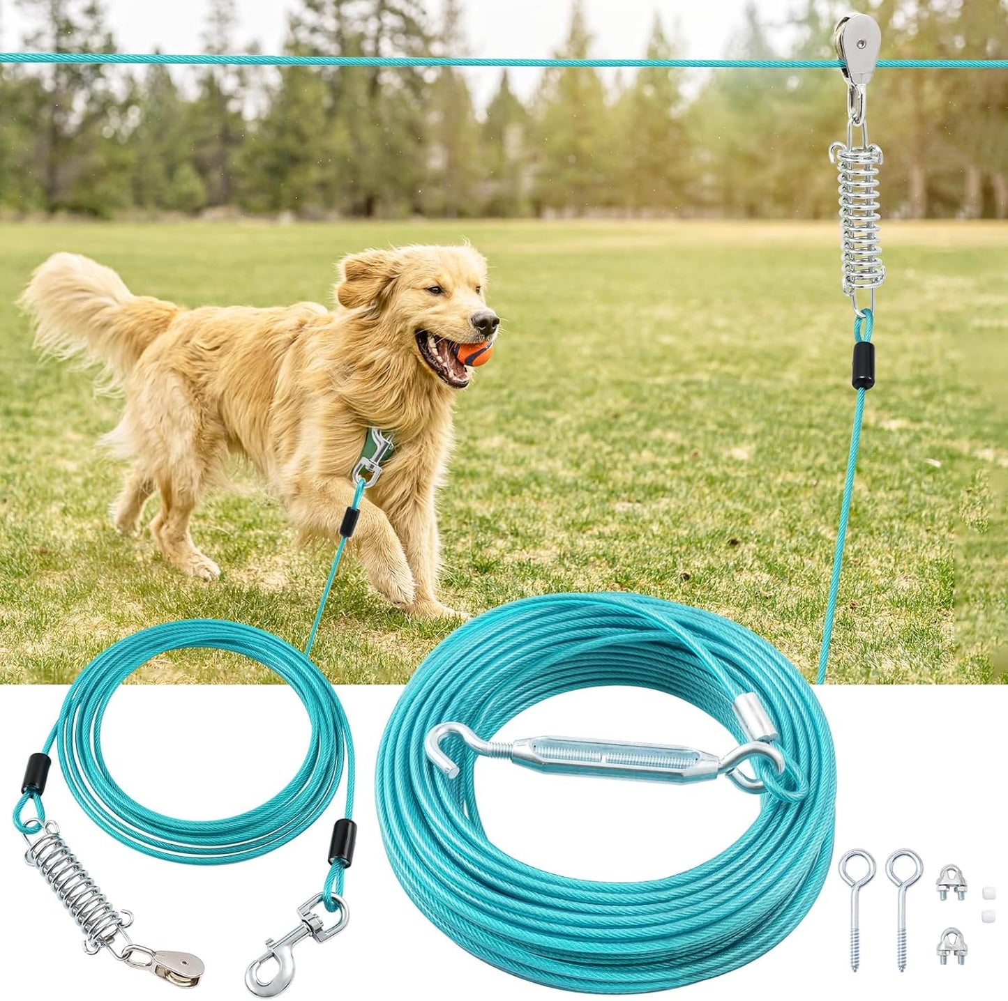 100FT Dog Runner for Large Dogs - Heavy Duty Trolley System