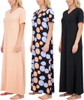 Women's Soft Maxi Long Nightshirt 3-Pack - V-Neck Short Sleeve