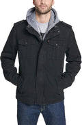 Men's Washed Cotton Hooded Military Jacket - Removable Lining