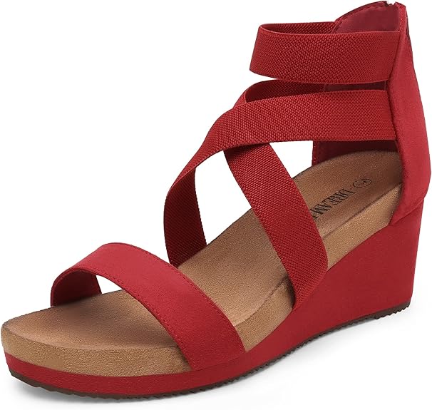 DREAM PAIRS Women's Elastica Ankle Strap Open Toe Wedge Sandals