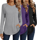 Ficerd 3 Pack Women's Long Sleeve Raglan Tunic Tops - Comfortable Fit