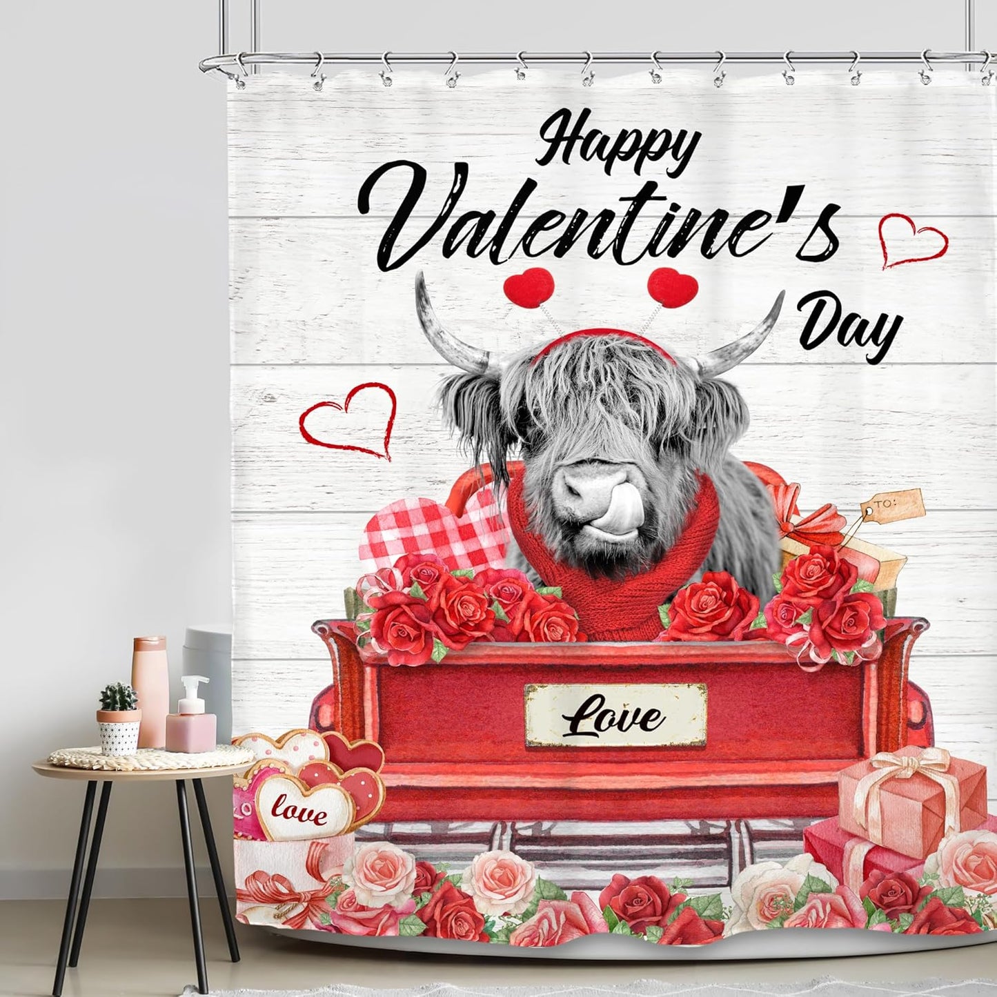 Farmhouse Valentine Shower Curtain Set