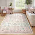 Lahome Light Pink Boho Rug - Soft Floral Kids Carpet 6x9