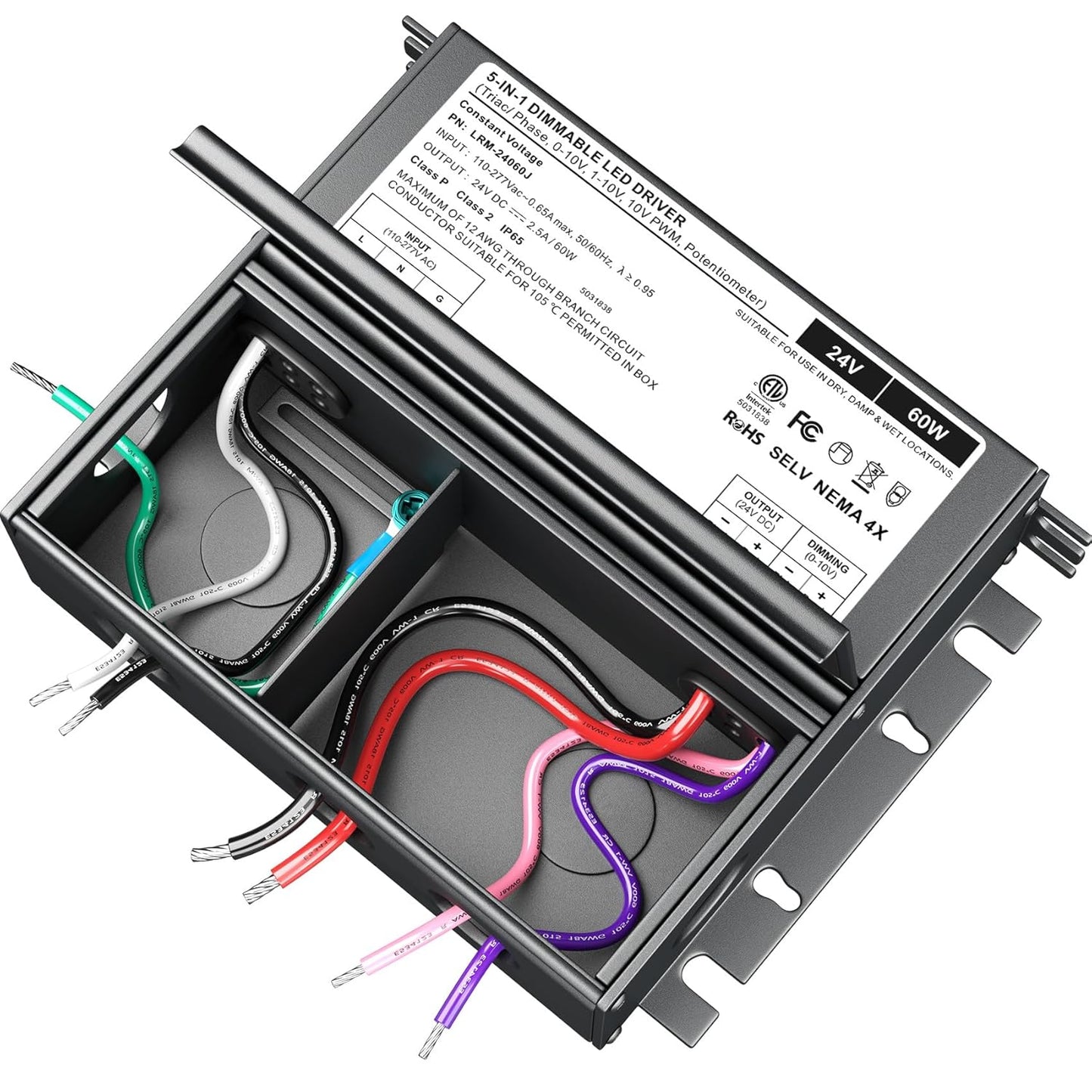 60W 24V 5-in-1 Dimmable LED Driver for All Dimming Types
