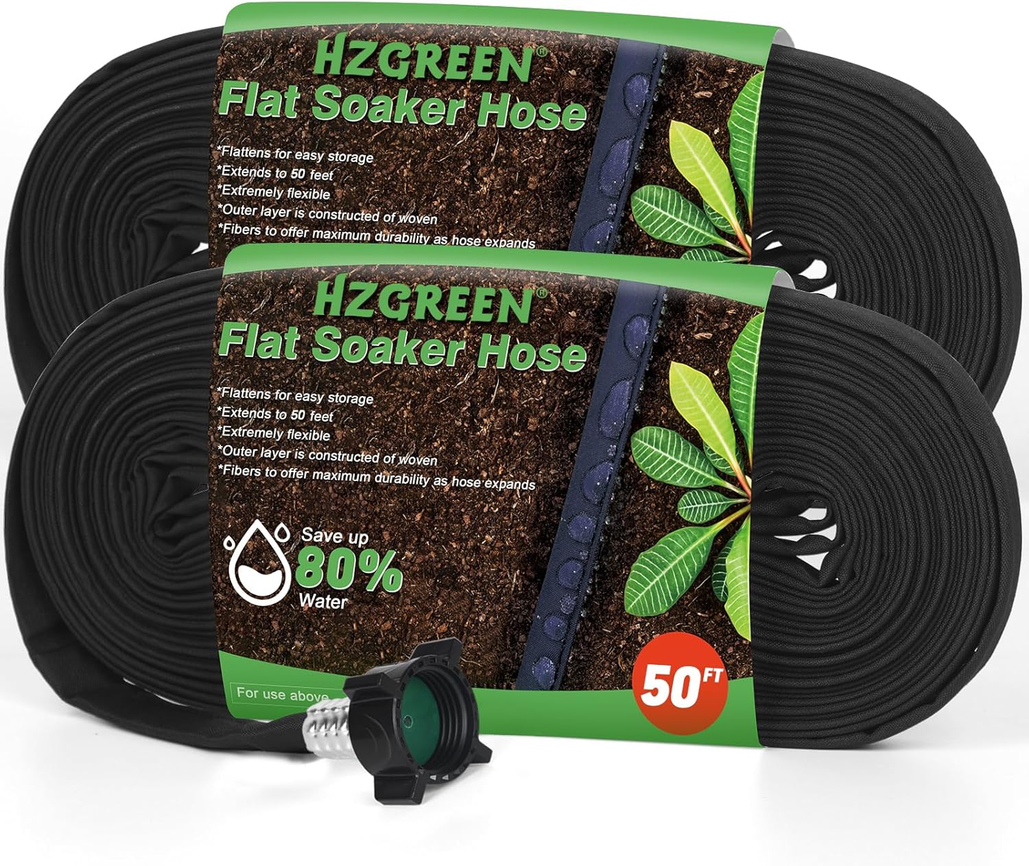 Flat Soaker Hose 50FT x 2 PACK for Efficient Garden Watering