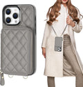 Crossbody Wallet Case for iPhone 15 Pro Max Grey - RFID Zipper Folio