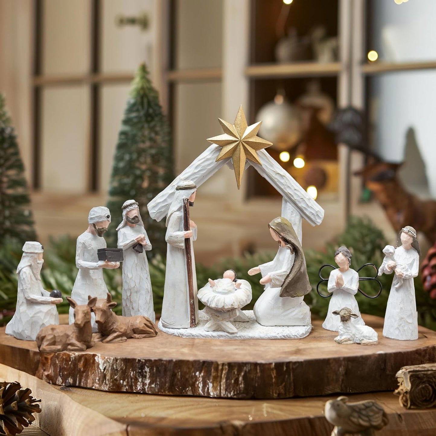 Christmas Nativity Scene Set with 12 Resin Miniature Figurines