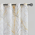 Linen Semi Sheer Curtains 108 in - Yellow Grey Branch Print