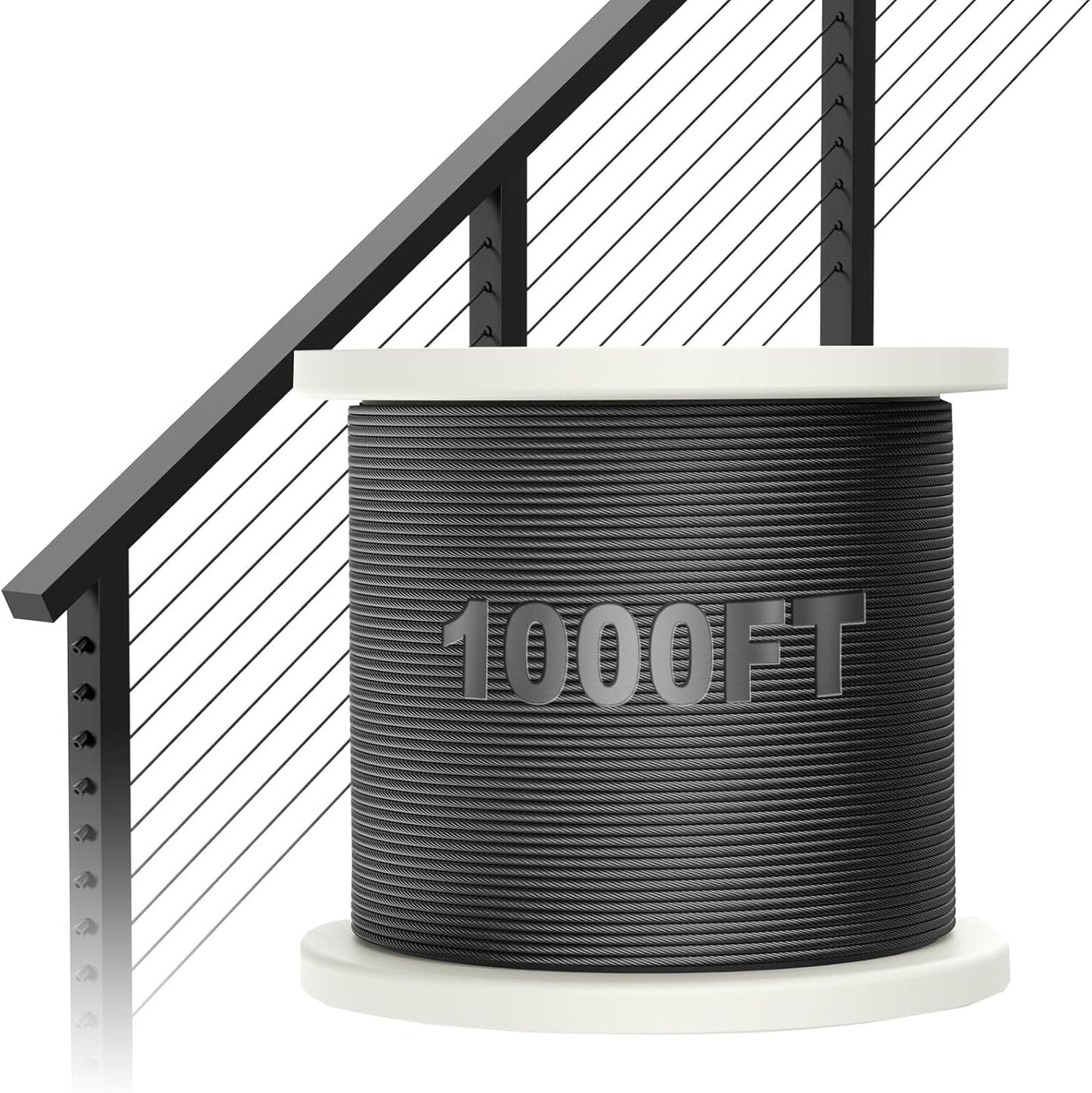 BLIKA 1000FT 1/8 Inch Black Stainless Steel Cable for Railing