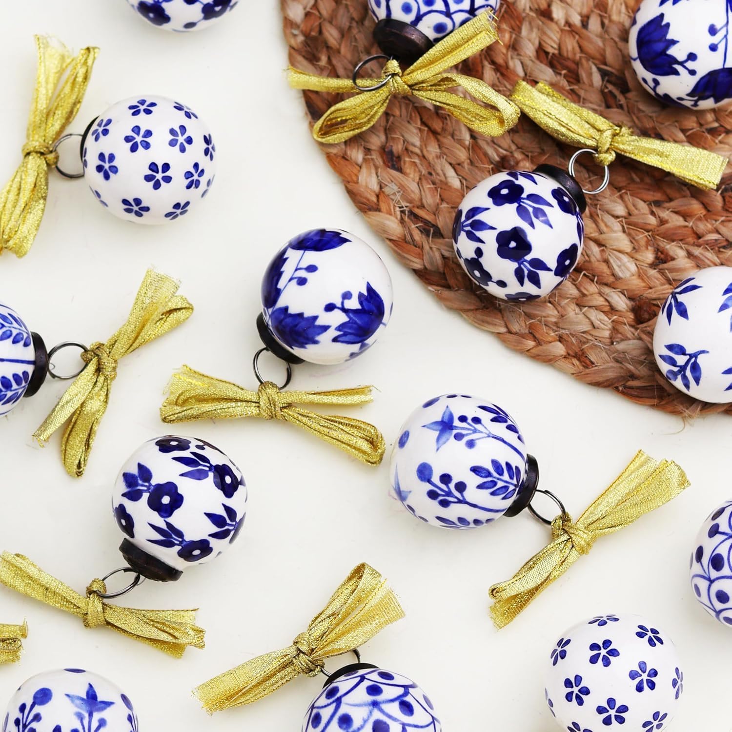 Large Blue and White Ceramic Christmas Ornaments for Tree
