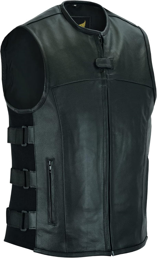 Leatherick Mens Warrior Style Leather Motorcycle Vest with Pockets