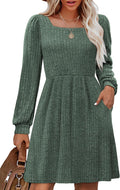 Womens Knit Sweater Dress with Pockets Square Neck - Cozy Everyday is