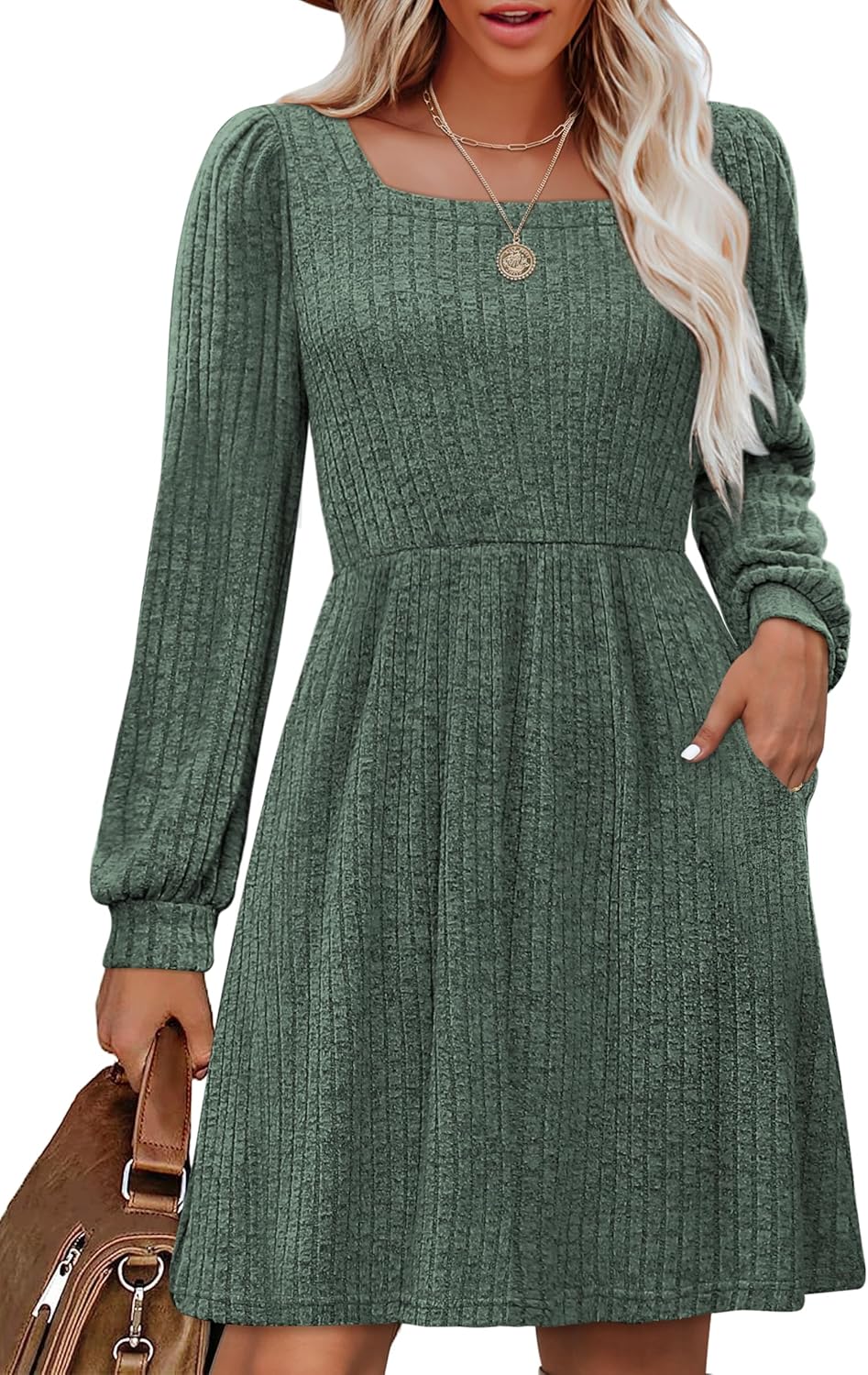 OFEEFAN Womens Knit Sweater Dress with Pockets for Style