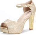 IN4 Mary Platform Chunky High Heels Sandals - Elegant 4in Lace Peep