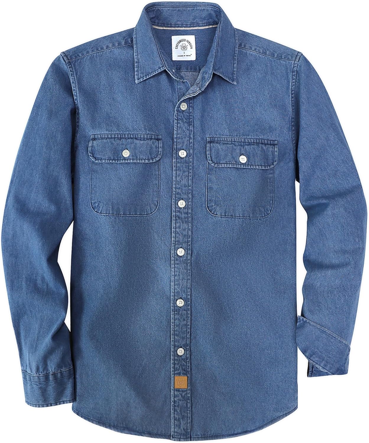 Dubinik Mens Button Up Long Sleeve Casual Denim Shirt with Pockets