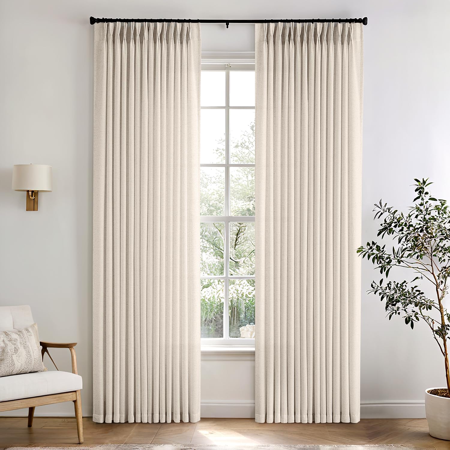 Pinch Pleated Linen Curtains 96 Inches Long for Elegant Spaces