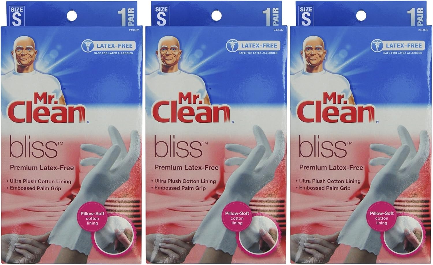 3 Pairs Mr. Clean Bliss Small Latex-Free Gloves - Premium Comfort