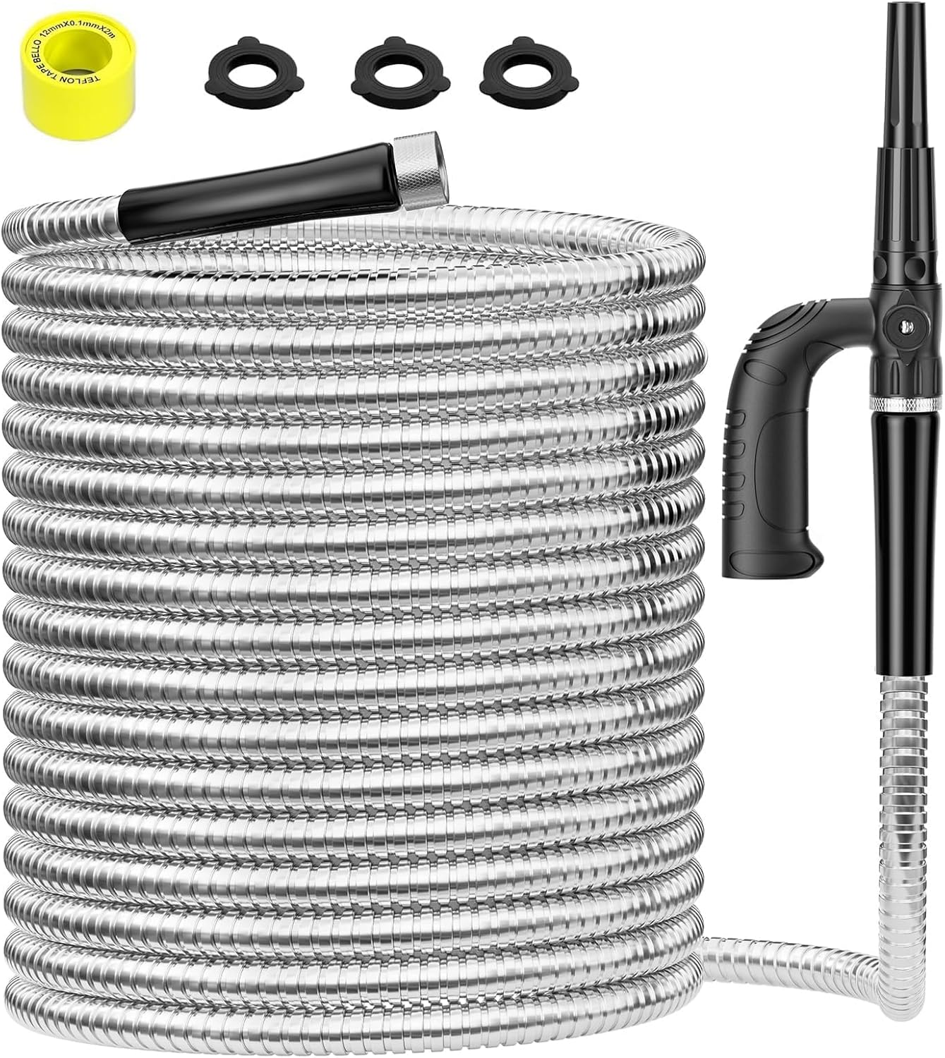 Durable 50ft Metal Garden Hose - Heavy Duty Stainless Steel Pipe