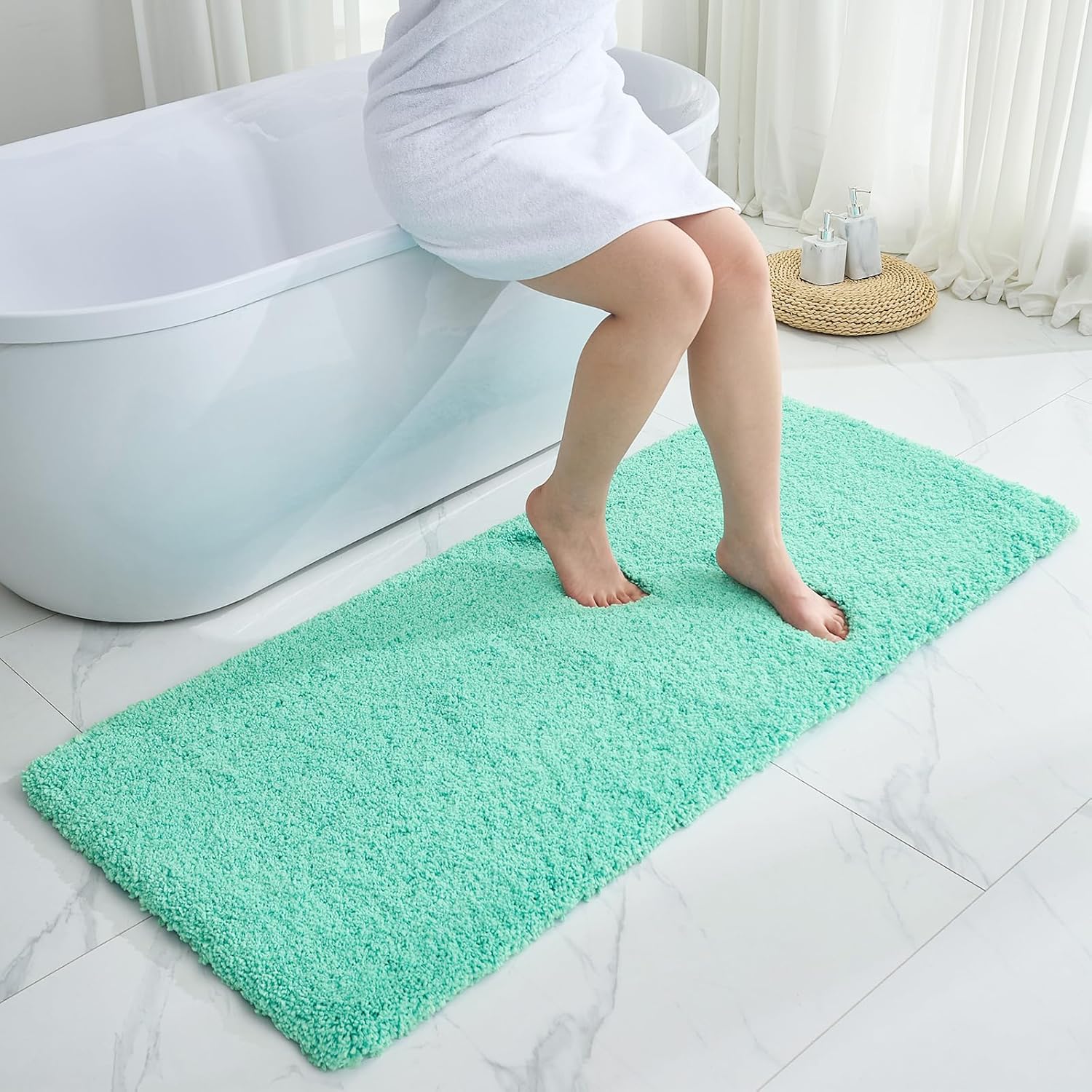 Bathroom Runner Rug 24x70 Spa Blue Non Slip Fluffy Long Mat