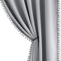 Grey Pompom Curtains 52w x95l Pair - Triple Weave Half Blackout