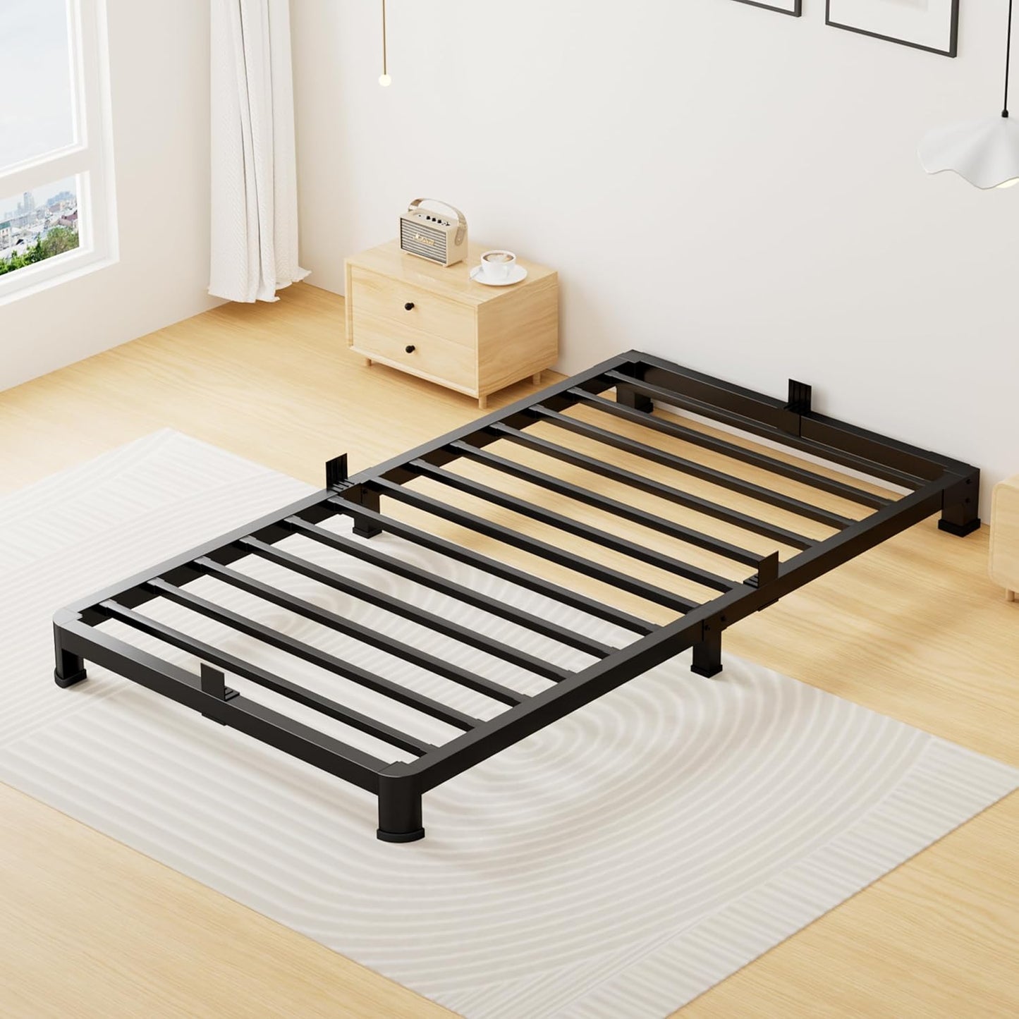 4 Inch Twin Bed Frame Low Profile, Heavy Duty Metal Platform