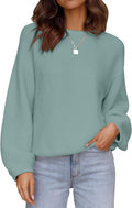 ZESICA Women's Crew Neck Lantern Sleeve Ribbed Knit Pullover - Cozy in
