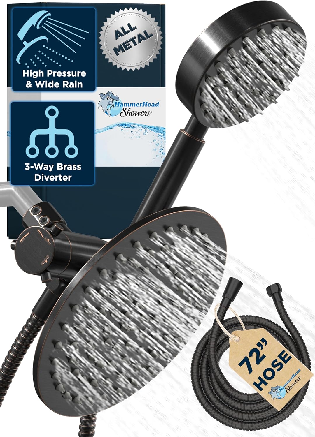 HammerHead Showers Solid Metal Dual Shower Head Combo for Luxury