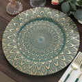 6 Pack Teal/Gold Peacock Design Charger Plates | Elegant Disposable Serveware