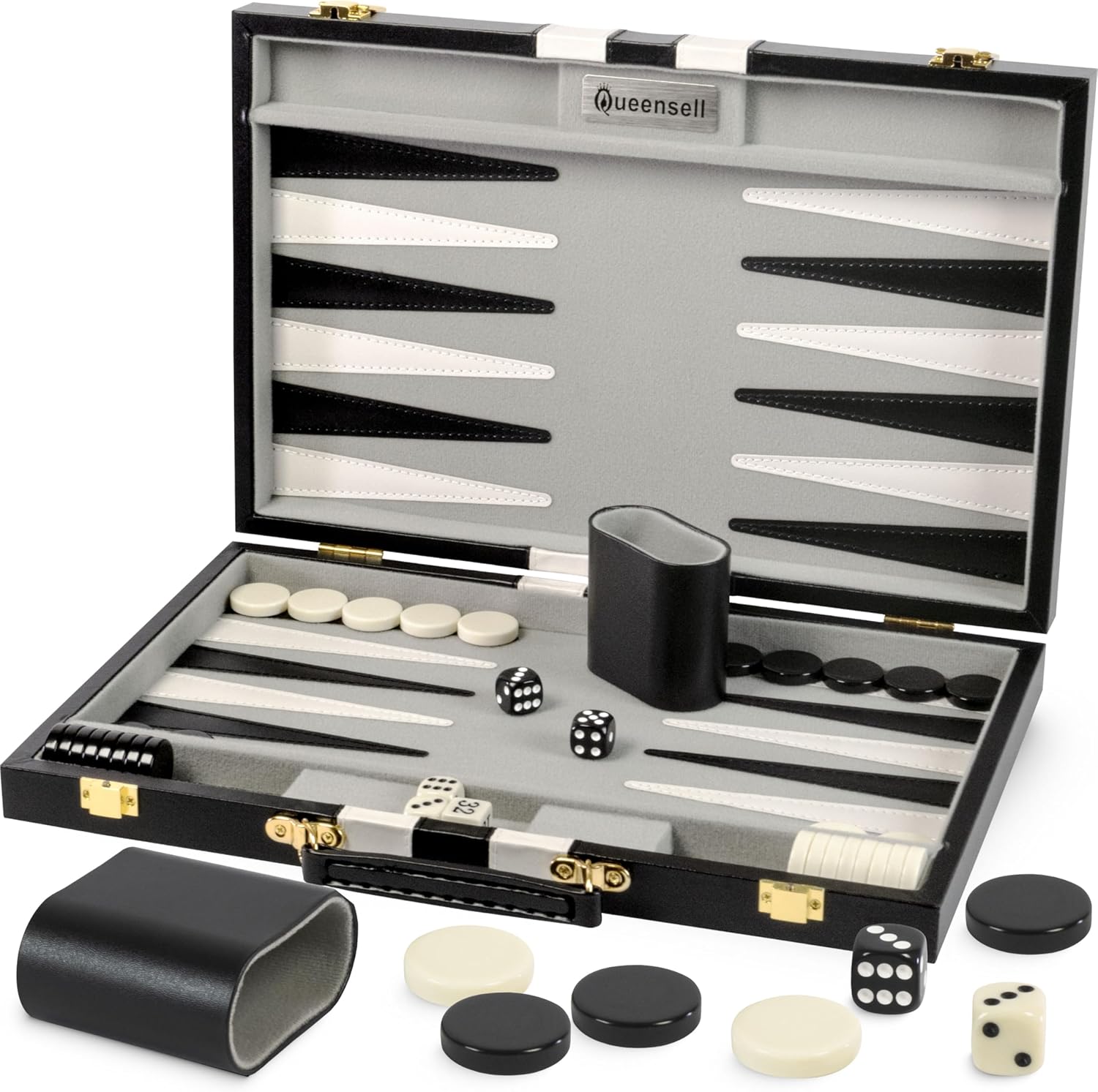 Backgammon Sets for Adults - 15-Inch Black PU Leather Game